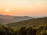 Hazy sunrise over Thornton Hollow Overlook, Shenandoah National Park, 2015